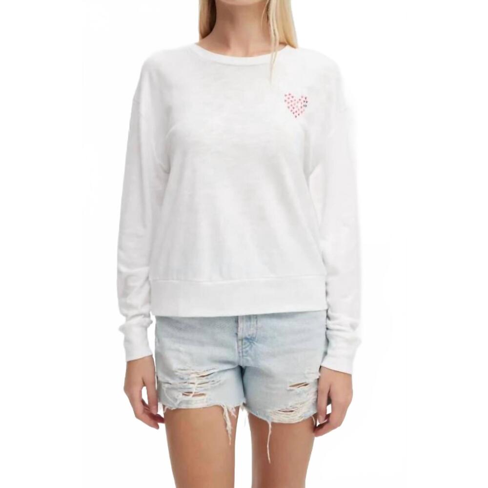 NEW CHRLDR foil hearts long sleeve boatneck top in white
